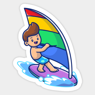 Cute People Playing Windsurfing Sticker